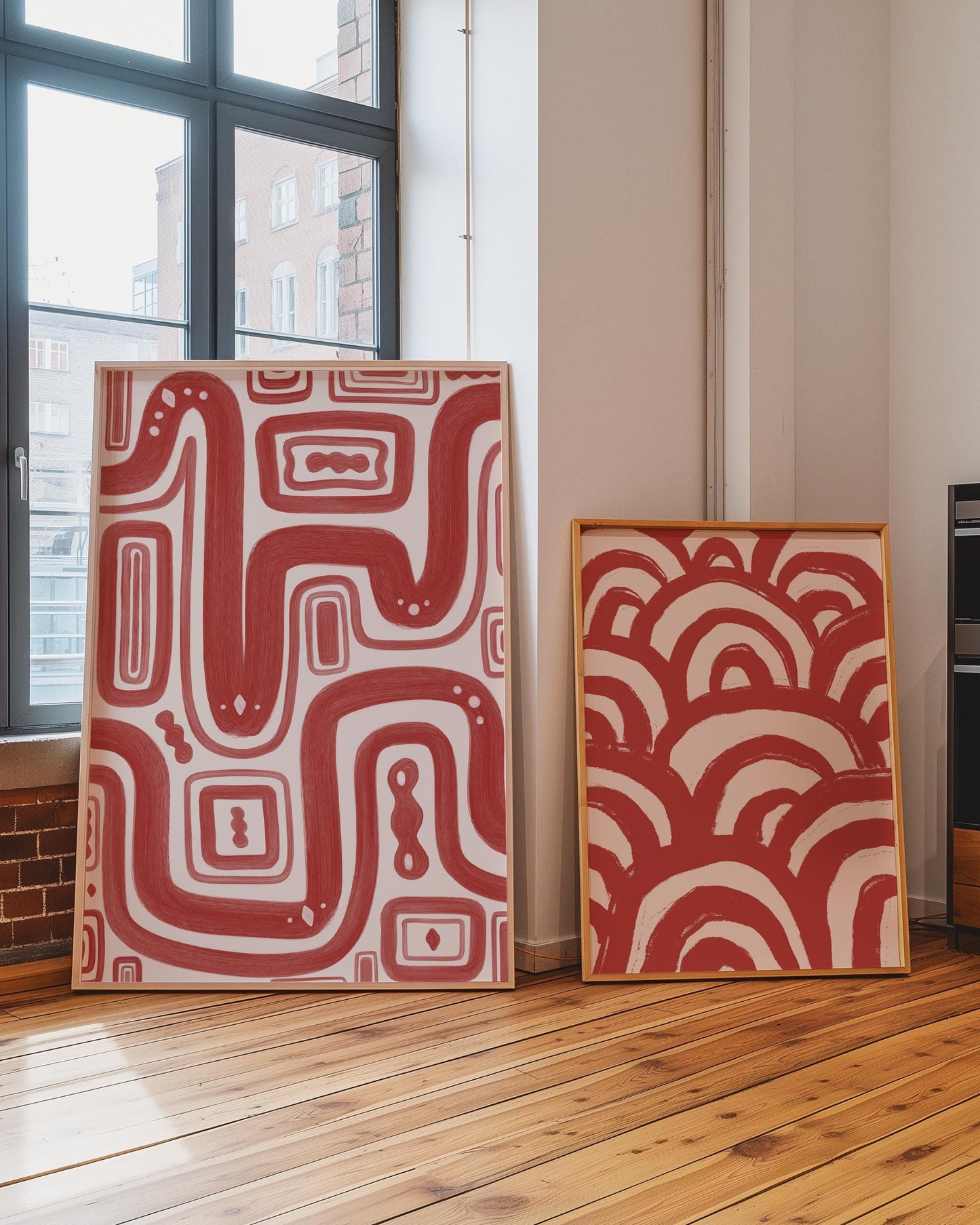 Minimalist Abstract Red Wall Art Set of 2 | Modern Art Print Pair, Red Wall Art Set for Bedroom, Burgandy wall art prints pair set of two