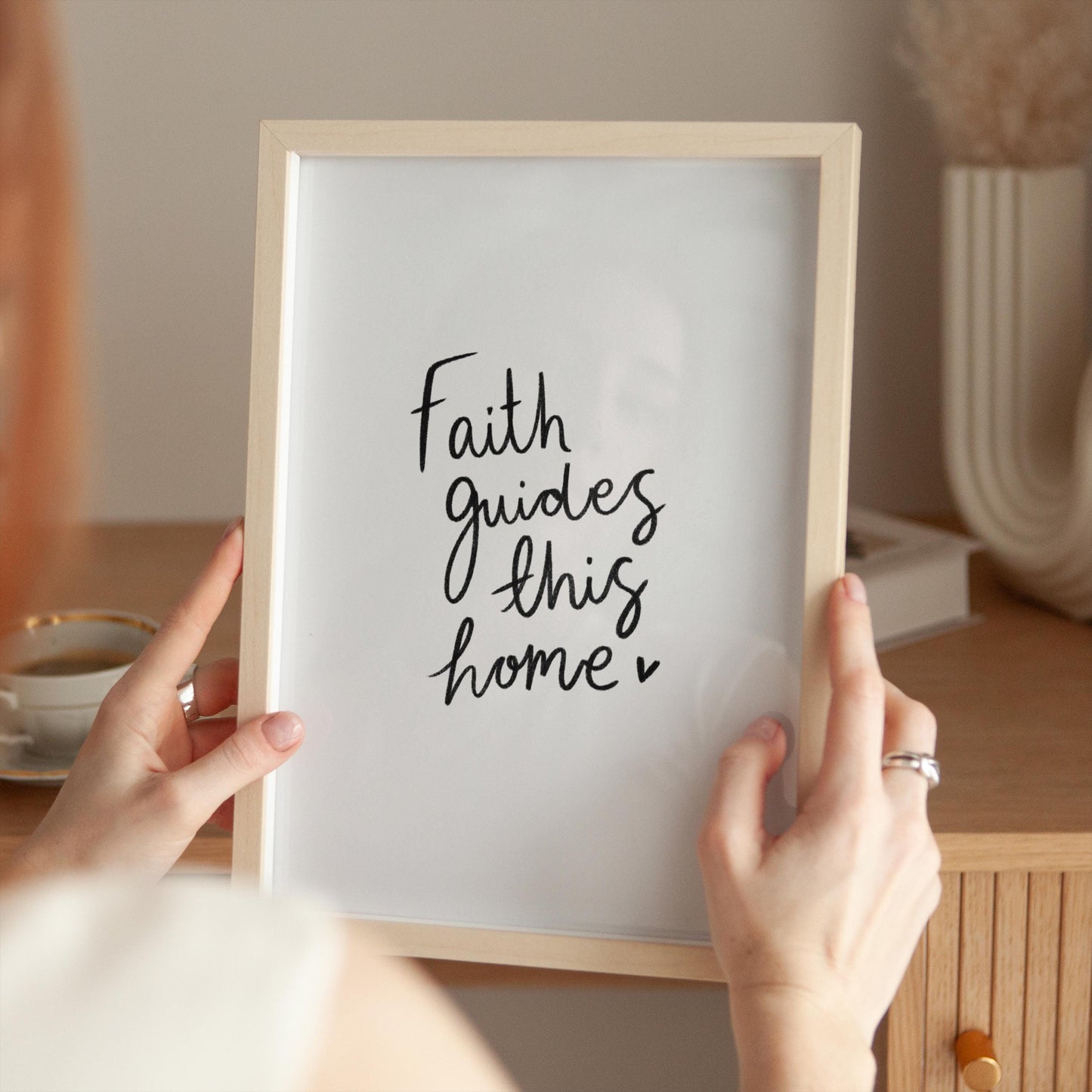 Faith Guides This Home | Modern Calligraphy Wall Art, Handwritten Quote Print, Calligraphy Wall Art, Living Room Prints, Black and White Art