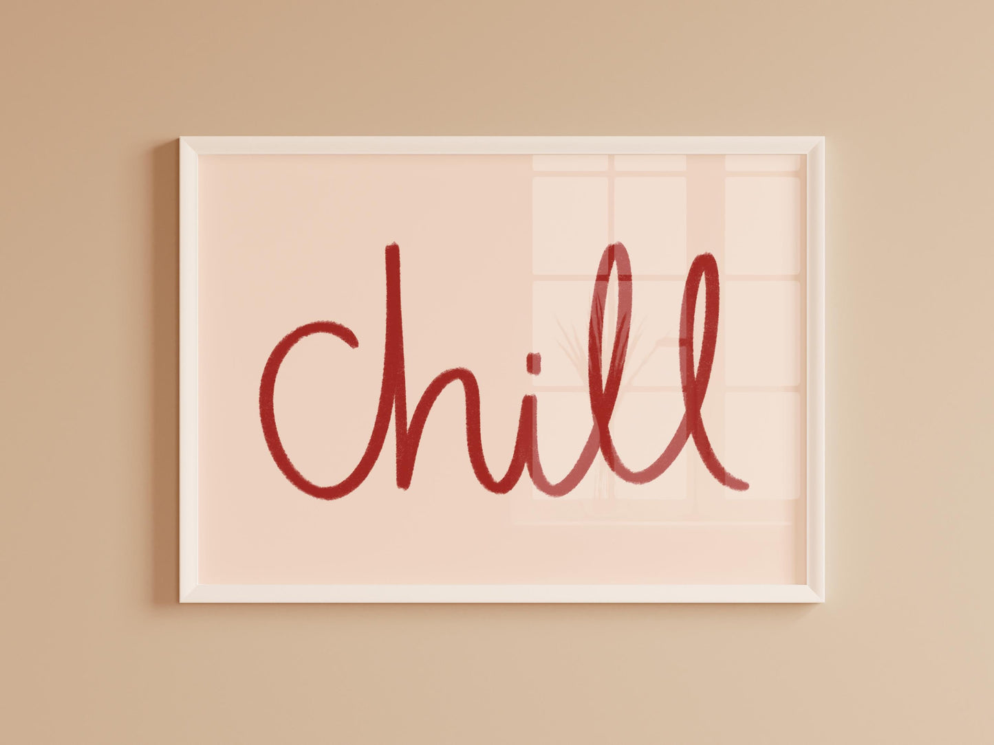 Chill Cream and Red Calligraphy Print | Red and Cream Bedroom Wall Art, Downloadable Red Bedroom Prints, Lets Chill Print, Red Bedroom Art