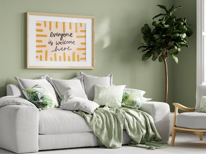 Everyone Is Welcome Here Print | Mustard Yellow Wall Art Prints, Yellow Decor, Mustard Bedroom Art Prints, Mustard Living Room Art Prints