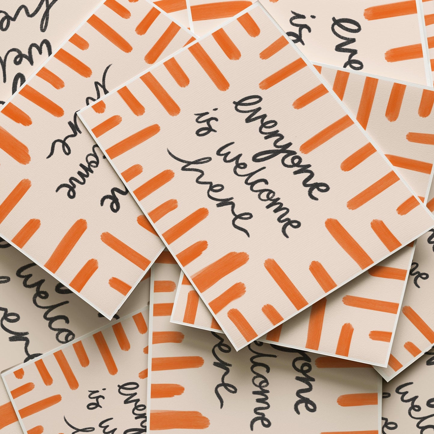 Everyone Is Welcome Here Print | Orange Welcome Wall Print, Colorful Lounge Print, Colorful Calligraphy Art for Living Room, Scandi Wall Art