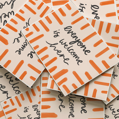 Everyone Is Welcome Here Print | Orange Welcome Wall Print, Colorful Lounge Print, Colorful Calligraphy Art for Living Room, Scandi Wall Art
