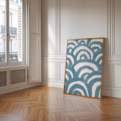 Minimal Blue Waves Abstract Art | Abstract Wave Art Poster, Blue Line Art Print, Ocean Inspired Print, Calming Abstract Bedroom Decor A3 A4