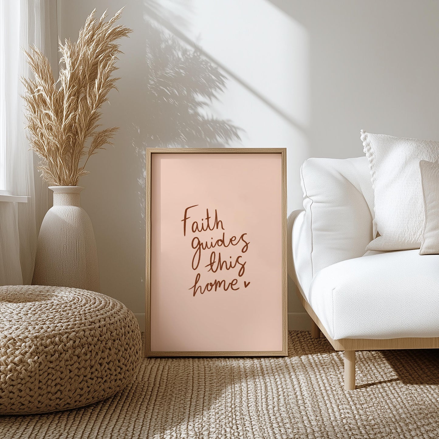 Faith Guides This Home | Modern Calligraphy Wall Art, Handwritten Quote Print, Calligraphy Wall Art, Living Room Print, Beige and Brown Art
