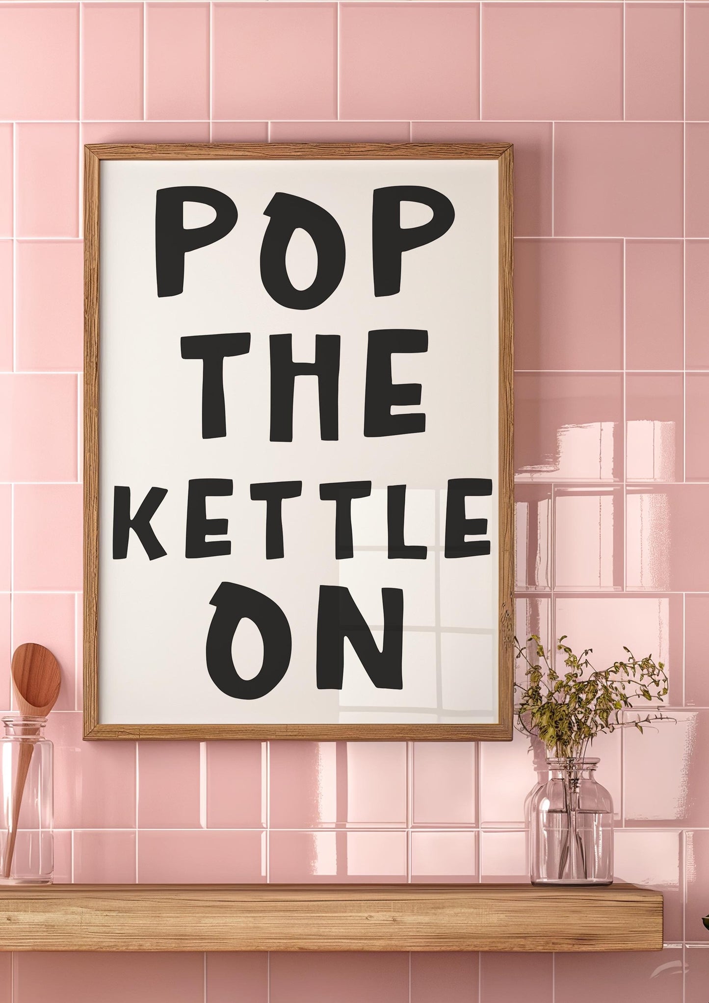 Pop The Kettle On Retro Kitchen Print | Black and White Kitchen Print, Monochrome Kitchen Prints, Aesthetic Kitchen Print, Cuppa Kitchen Art