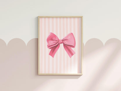 Pink Preppy Bow Art, Coquette Aesthetic Print, Pink Nursery Girly Wall Art, French Pastel Hair Bow Poster, Preppy Pink Print, Coquette Art