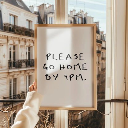 Please Leave By 9pm Funny Living Room Print | Go Home By 9 Print, Humour Leave By 9 Typography Art, Funny Introvert Prints, Entryway Prints