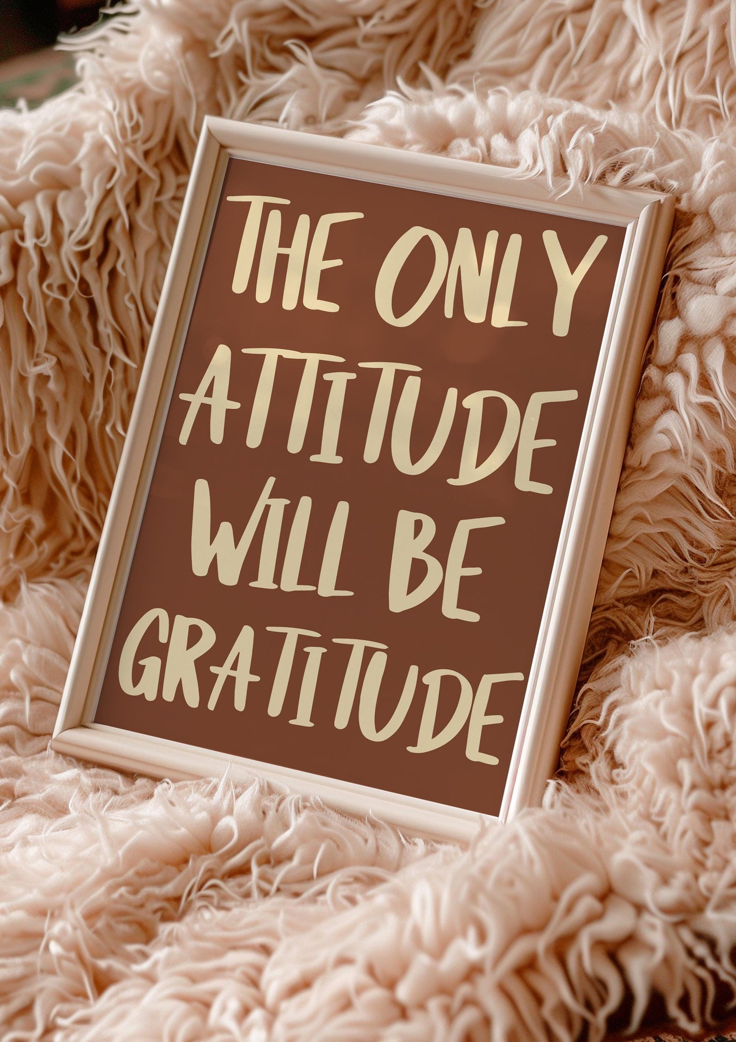 Gratitude Attitude Wall Art Print | Warm Brown Typography Print, Motivational Wall Art, A4 Neutral Quote Prints, Brown Living Room Prints