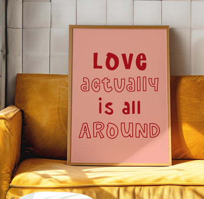Love Actually Is All Around Print | Heart Valentine Trendy Retro Love Heart Illustration, Modern Kitchen Art, Love You More Print, Cutesy