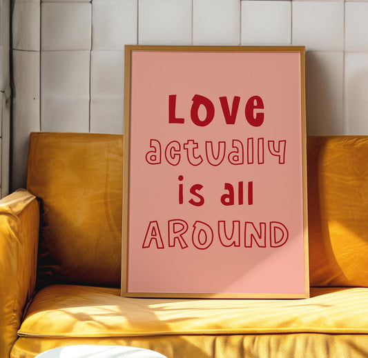 Love Actually Is All Around Print | Heart Valentine Trendy Retro Love Heart Illustration, Modern Kitchen Art, Love You More Print, Cutesy