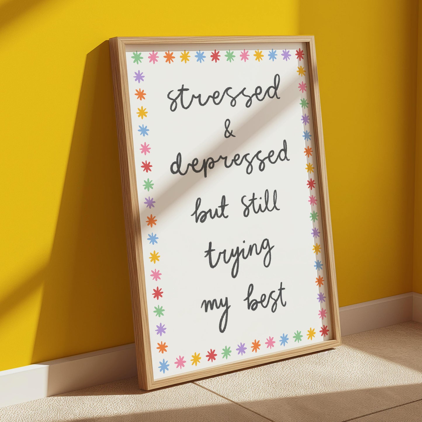Trying My Best Funny Rainbow Wall Print | Mental Health Prints, Colourful Motivational Prints, Colorful Office Print, Trendy Anxiety Prints