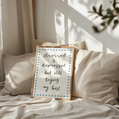 Trying My Best Funny Funny Wall Print | Mental Health Prints, Motivational Prints, Trendy Office Print, Funny Anxiety Prints for Office
