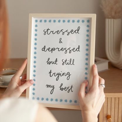 Trying My Best Funny Funny Wall Print | Mental Health Prints, Motivational Prints, Trendy Office Print, Funny Anxiety Prints for Office