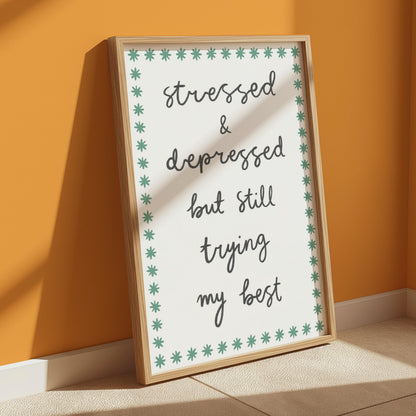Trying My Best Funny Funny Office Print | Mental Health Prints, Motivational Prints, Trendy Office Print, Funny Anxiety Prints, Office Art