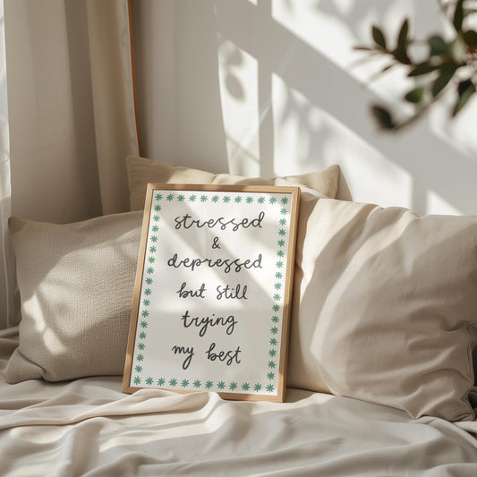 Trying My Best Funny Funny Office Print | Mental Health Prints, Motivational Prints, Trendy Office Print, Funny Anxiety Prints, Office Art