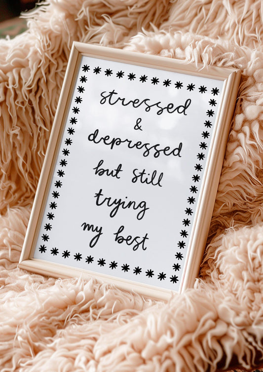 Trying My Best Black and White Funny Office Print | Mental Health Print, Motivational Prints, Trendy Office Print, Anxiety Print, Office Art