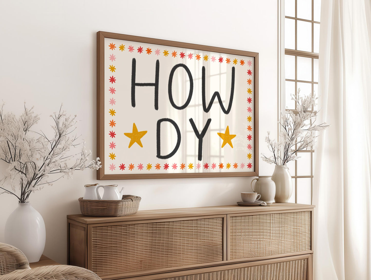 Black Howdy Yall Landscape Trendy Wall Art Print | Aesthetic retro hallway art, howdy print, howdy wall art, howdy yall print, rodeo print