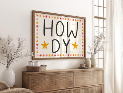 Black Howdy Yall Landscape Trendy Wall Art Print | Aesthetic retro hallway art, howdy print, howdy wall art, howdy yall print, rodeo print