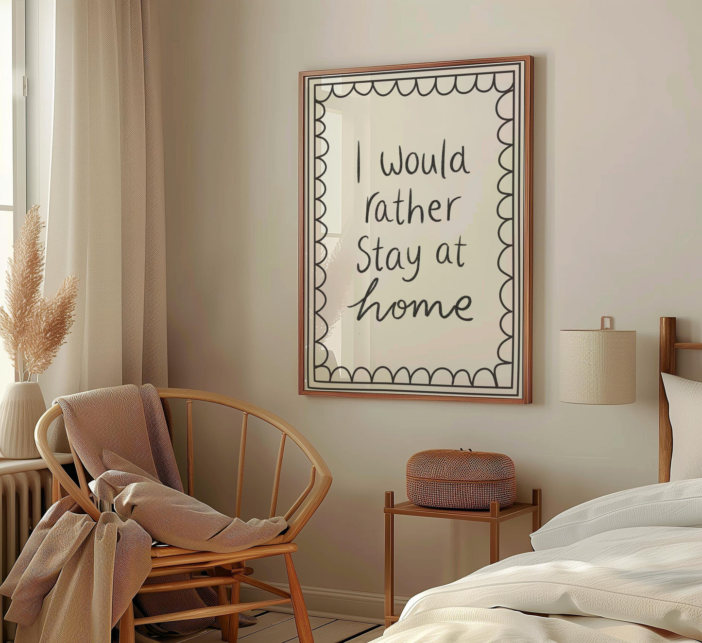 I would rather stay home print | Cute bedroom prints, boho living room prints, aesthetic boho prints, introvert wall art, bohemian wall art