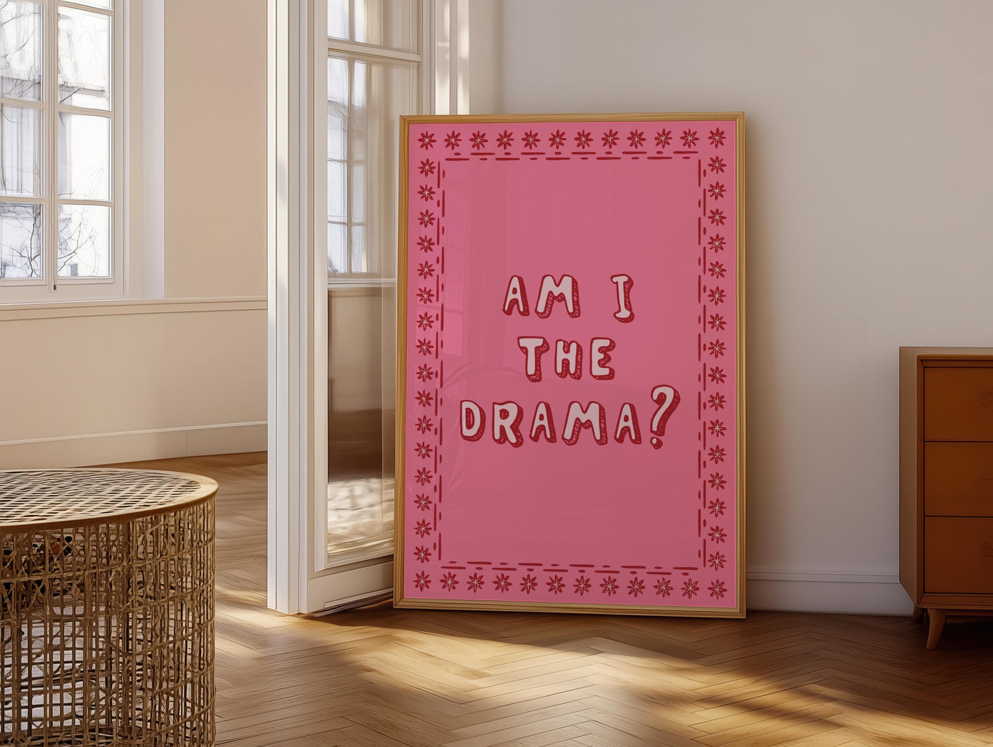 Am I The Drama Print | Pink and Red Preppy Quote Prints, Pink and Red Typography Wall Art, Funny Girly Prints, Pink Trendy Office Prints