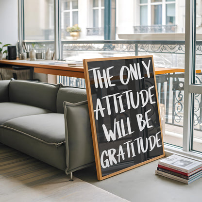 Gratitude Attitude Wall Art Print | Black and White Typography Print, Motivational Wall Art, A4 Black and White Quote Prints, Positive Print