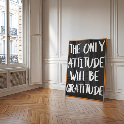 Gratitude Attitude Wall Art Print | Black and White Typography Print, Motivational Wall Art, A4 Black and White Quote Prints, Positive Print