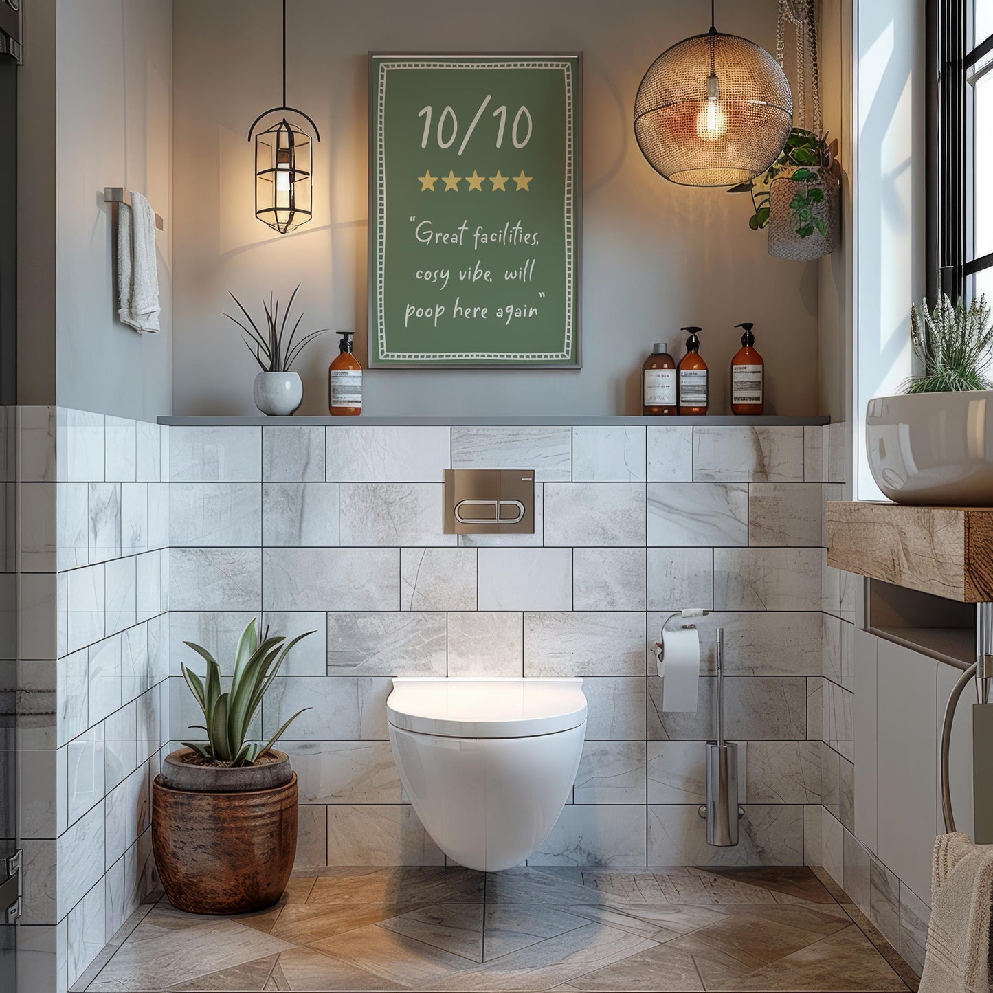Funny Green Toilet Print '10/10 Would Poop Here Again' | Green Bathroom Print, Funny Bathroom Print, Toilet Quote, Downstairs Toilet Print