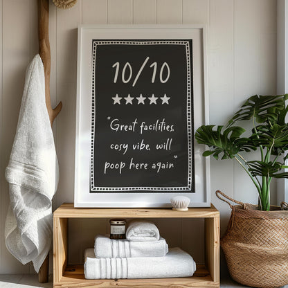 10/10 Toilet Review Funny Sign | Hilarious Loo Sign, A3 A4 A5 Toilet Print, Downstairs Toilet Prints, Cheeky Toilet Review, Bathroom Jokes