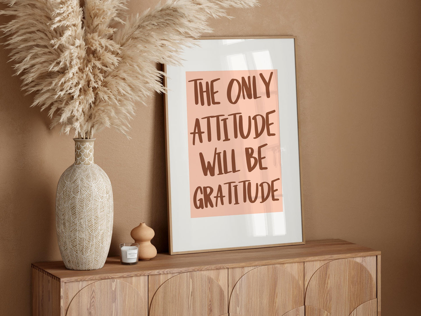 Gratitude Attitude Wall Art Print | Neutral Brown Typography Print, Motivational Wall Art, A4 Brown and Beige Quote Prints, Positive Prints