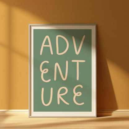 Adventure Awaits Sage Green Nursery Print | Green Playroom Prints, Green Typography Print, Green Boys Bedroom Print, for Sage Green Playroom
