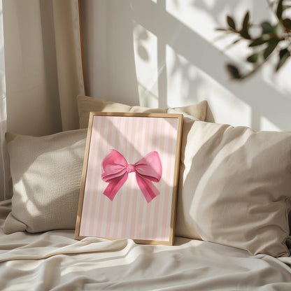 Pink Preppy Bow Art, Coquette Aesthetic Print, Pink Nursery Girly Wall Art, French Pastel Hair Bow Poster, Preppy Pink Print, Coquette Art