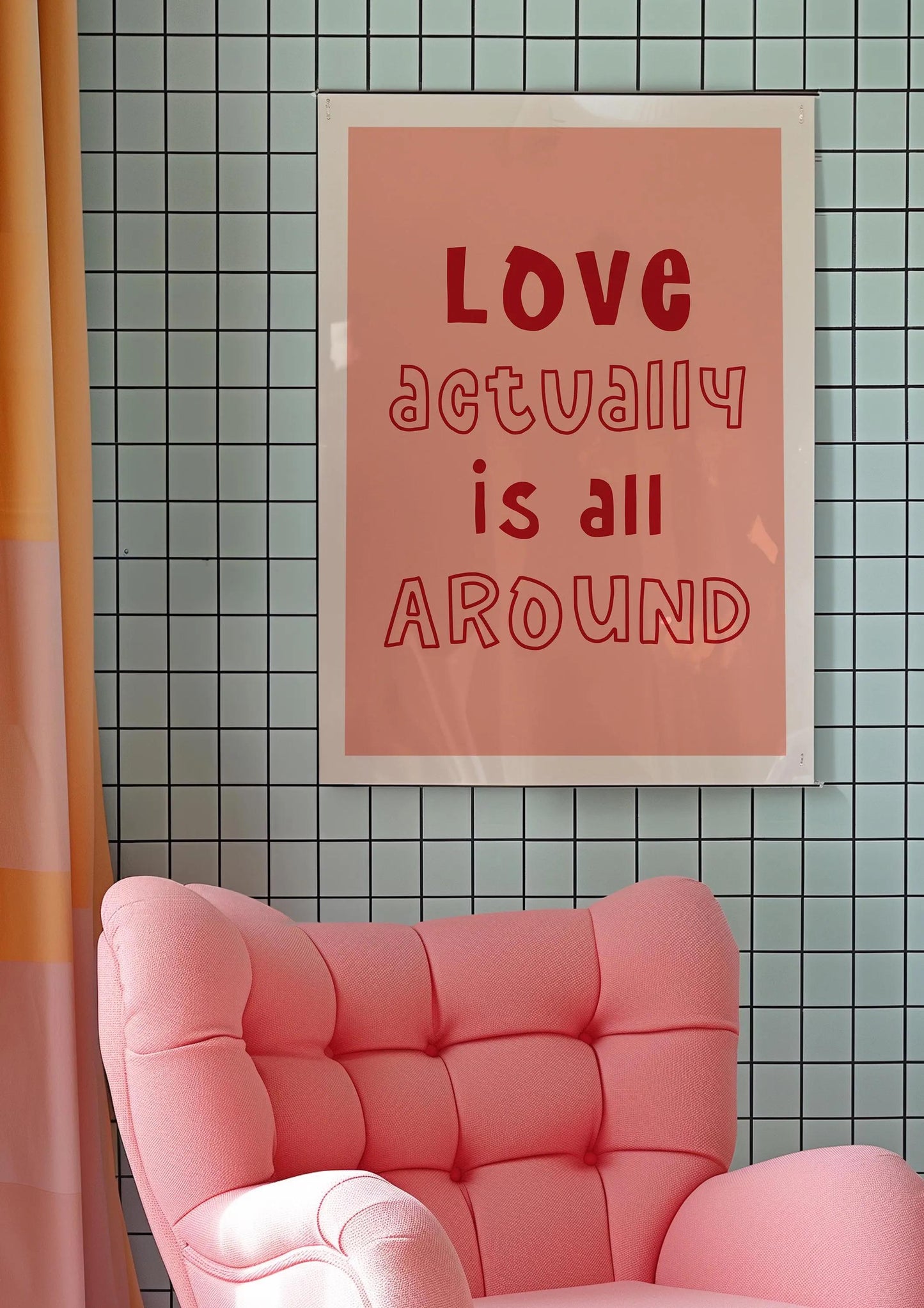 Love Actually Is All Around Print | Heart Valentine Trendy Retro Love Heart Illustration, Modern Kitchen Art, Love You More Print, Cutesy