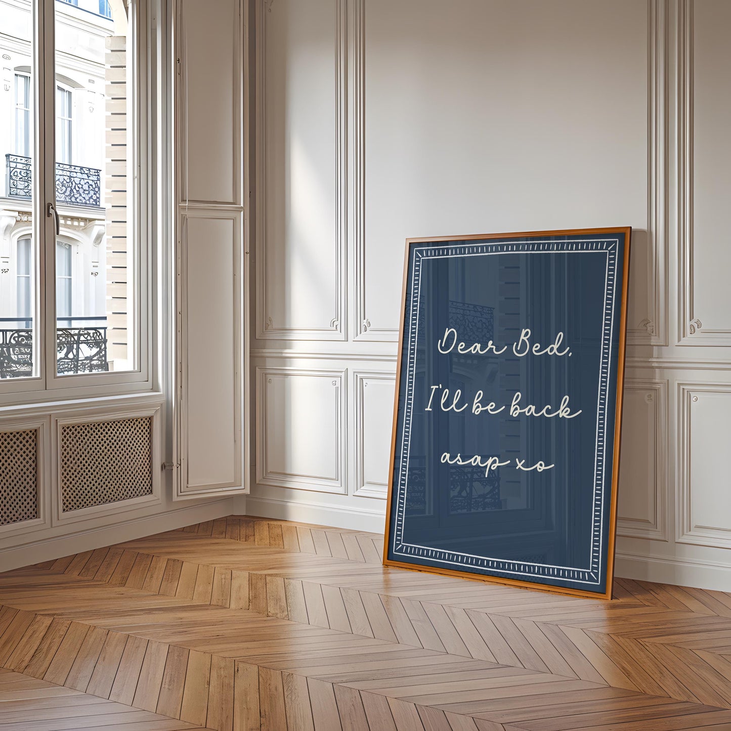 Dear Bed Be Back Soon Print | Navy Bedroom Print, Navy Blue Dear Bed I Miss You Print, Navy Poster for Above Bed, Blue Love To Sleep Print