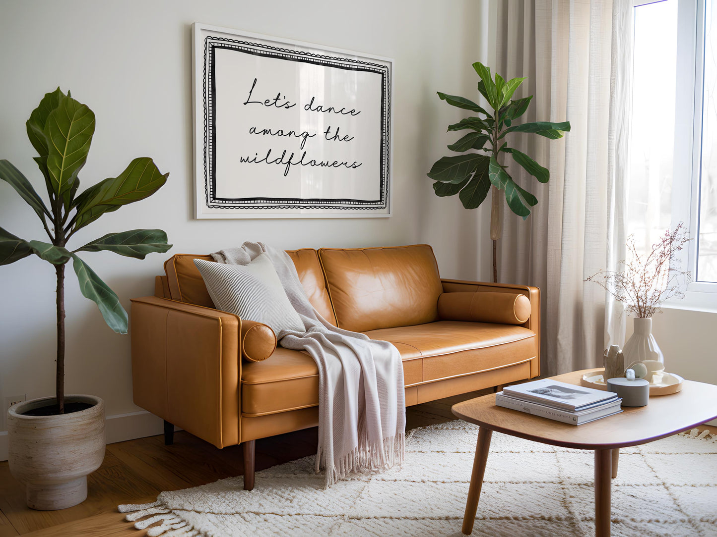Let's Dance Among The Wildflowers Print | Pretty monochrome floral art, pretty floral prints, floral wall art, wildflower wall art quote