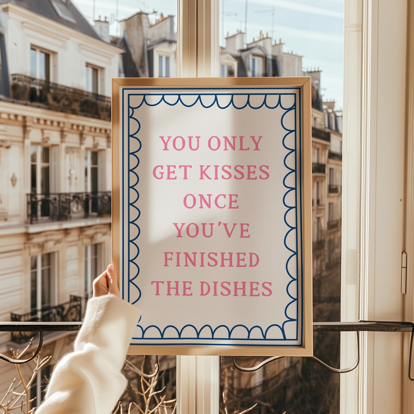 Dishes Before Kisses Kitchen Print | Pink and Blue Kitchen Wall Art, Trendy Kitchen Prints, Preppy Kitchen Prints, Dopamine Kitchen Prints