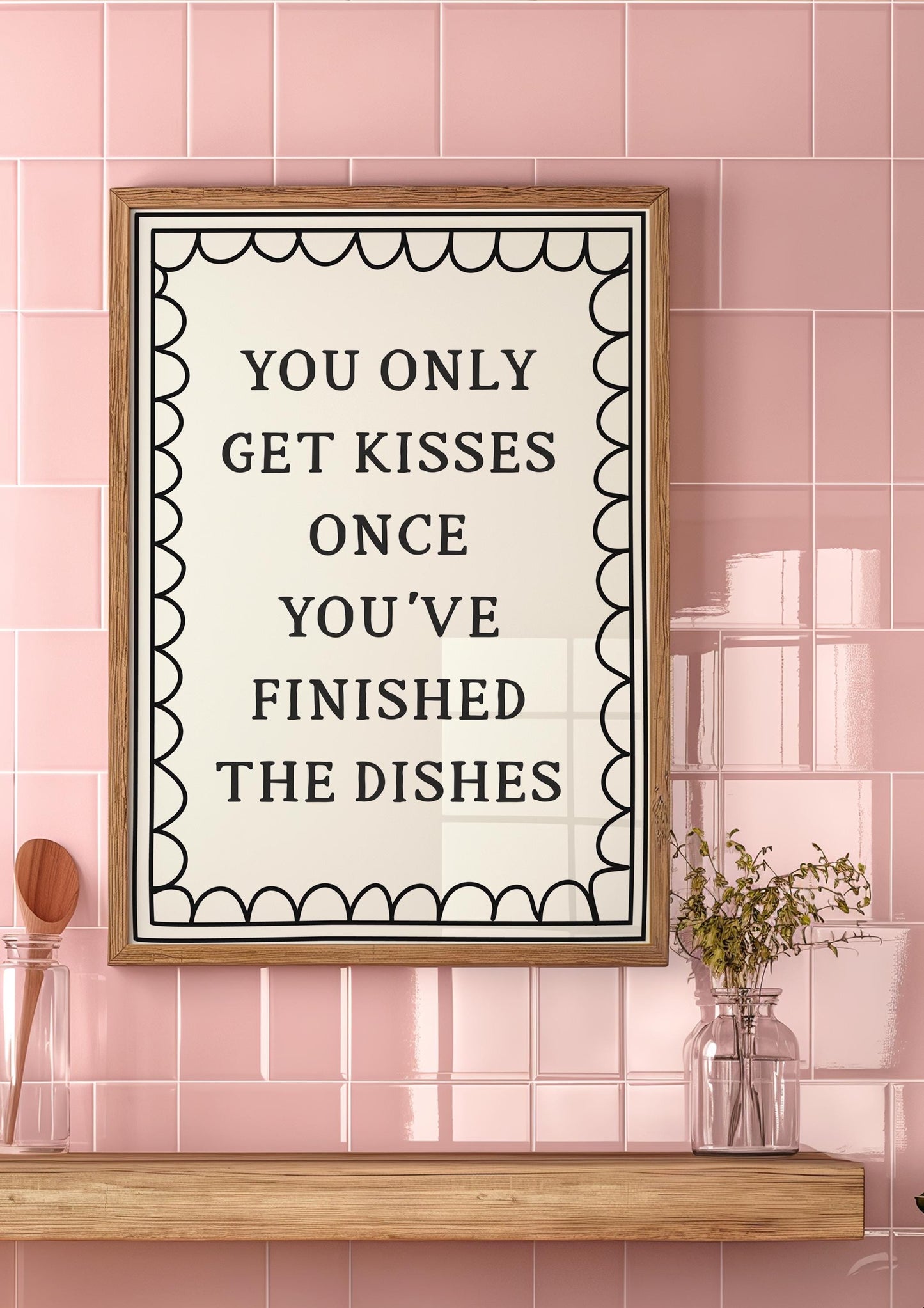 Dishes Before Kisses Kitchen Print | Black and White Kitchen Wall Art, Vintage Kitchen Prints, Trendy Kitchen Print, Funny Kitchen Print