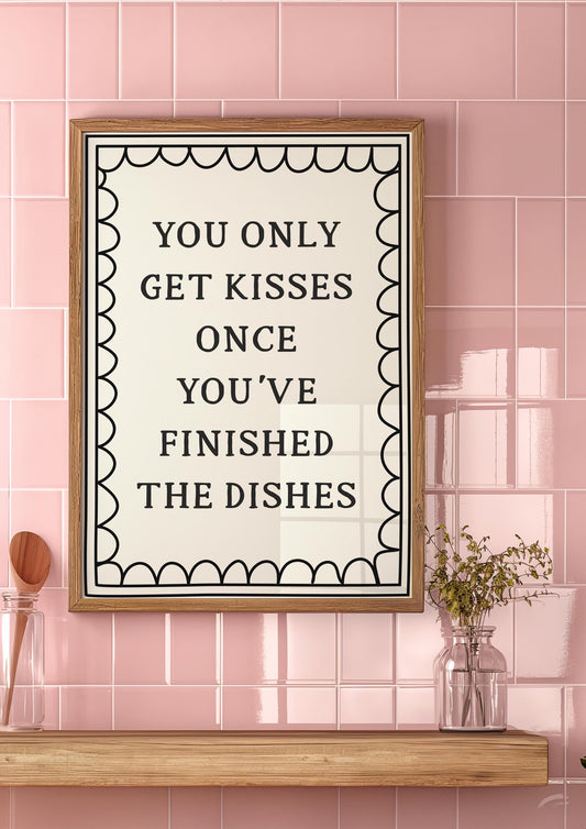 Dishes Before Kisses Kitchen Print | Black and White Kitchen Wall Art, Vintage Kitchen Prints, Trendy Kitchen Print, Funny Kitchen Print