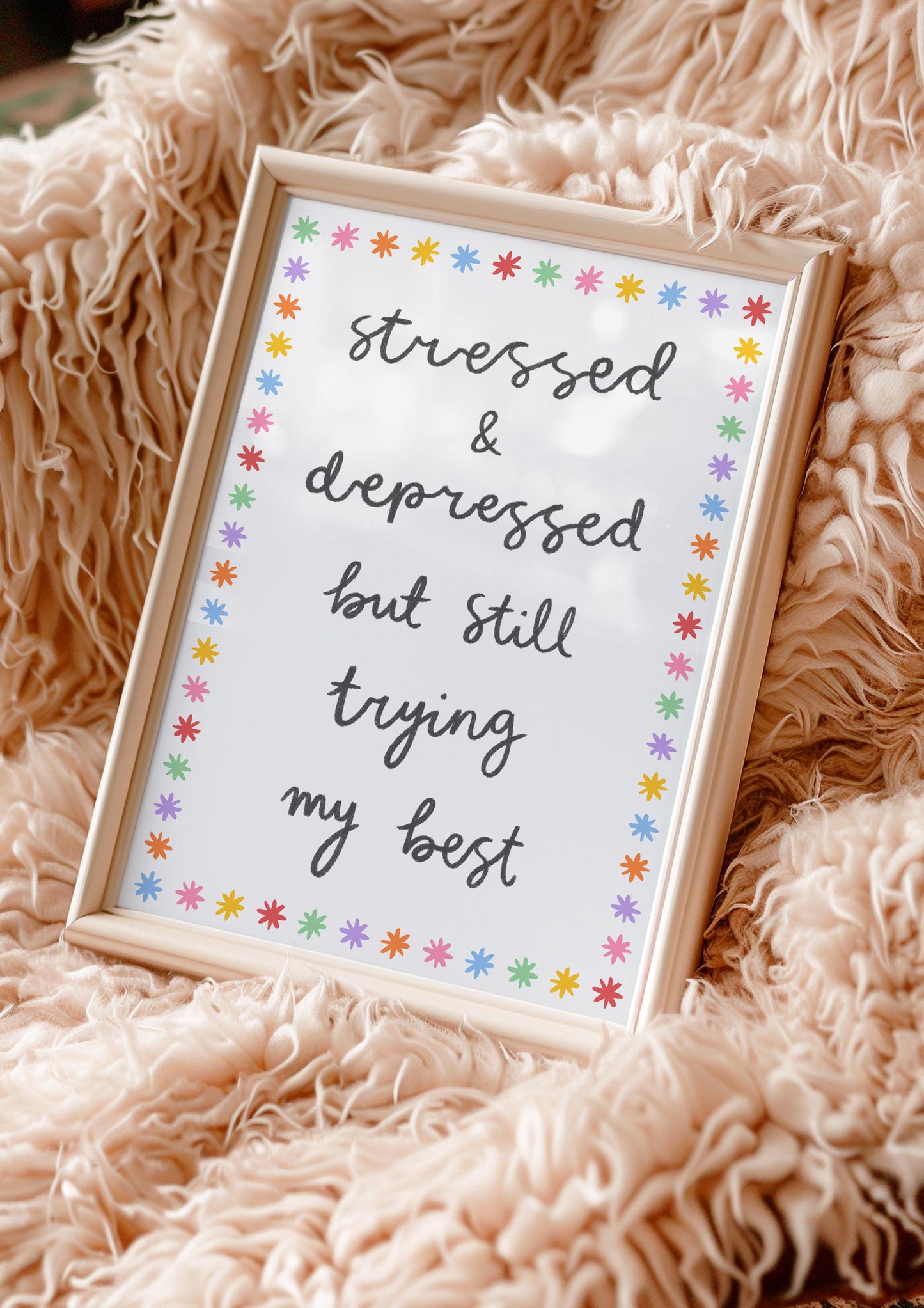 Trying My Best Funny Rainbow Wall Print | Mental Health Prints, Colourful Motivational Prints, Colorful Office Print, Trendy Anxiety Prints