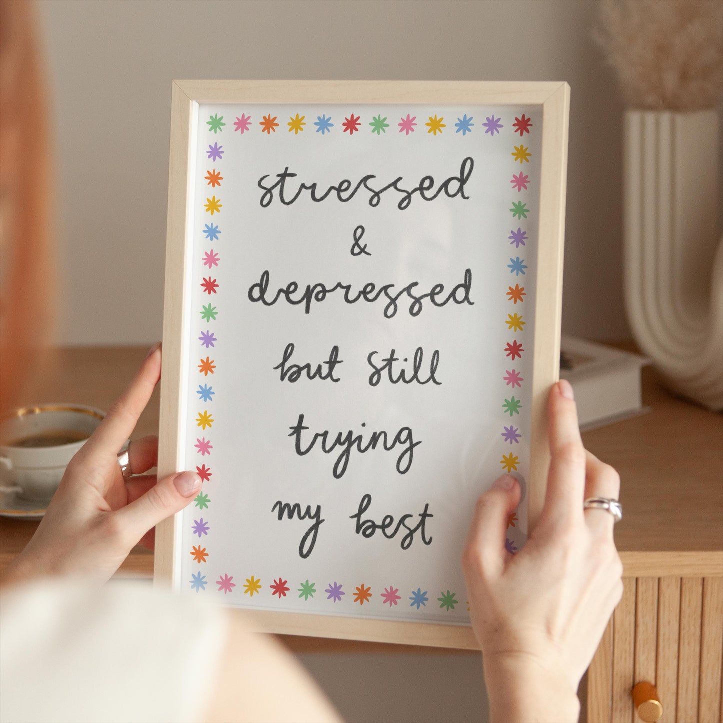 Trying My Best Funny Rainbow Wall Print | Mental Health Prints, Colourful Motivational Prints, Colorful Office Print, Trendy Anxiety Prints