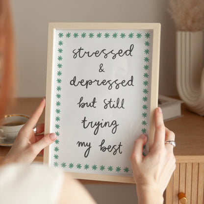Trying My Best Funny Funny Office Print | Mental Health Prints, Motivational Prints, Trendy Office Print, Funny Anxiety Prints, Office Art