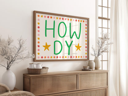 Howdy Landscape Trendy Wall Art Print | Colourful retro wall art print, howdy print, howdy wall art, howdy yall print, cowgirl cowboy print