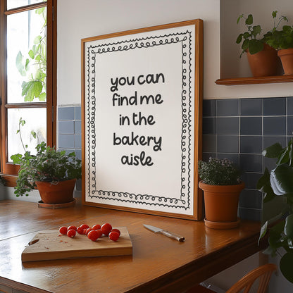 Find Me In The Bakery Aisle Print | Cute Bakery Print, Kitchen Print, Retro Kitchen Print, Baking Lover Print, Baked Goods, Croissant Print