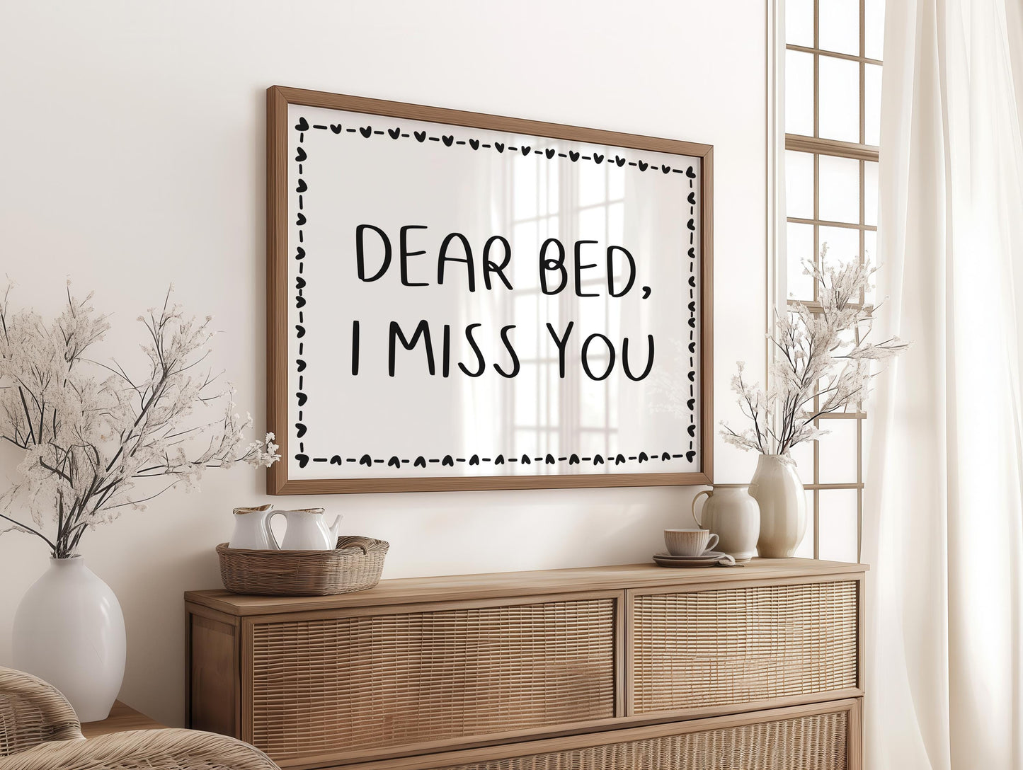 Dear Bed I Miss You Print | Funny Bedroom Art, Cozy Sleep Decor, Minimalist Black and White Wall Print, Sleep Lovers Wall Art for Above Bed