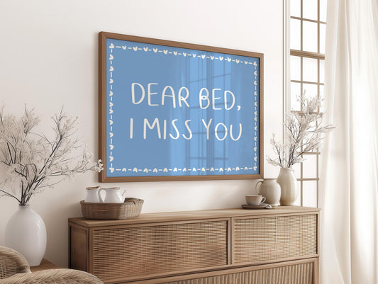 Miss My Bed Bedroom Print | Cute Blue Bedroom Prints, Cute Wall Art for Bedroom, Blue Bedroom Decor, Girly Bedroom Print, Nap Lover Prints