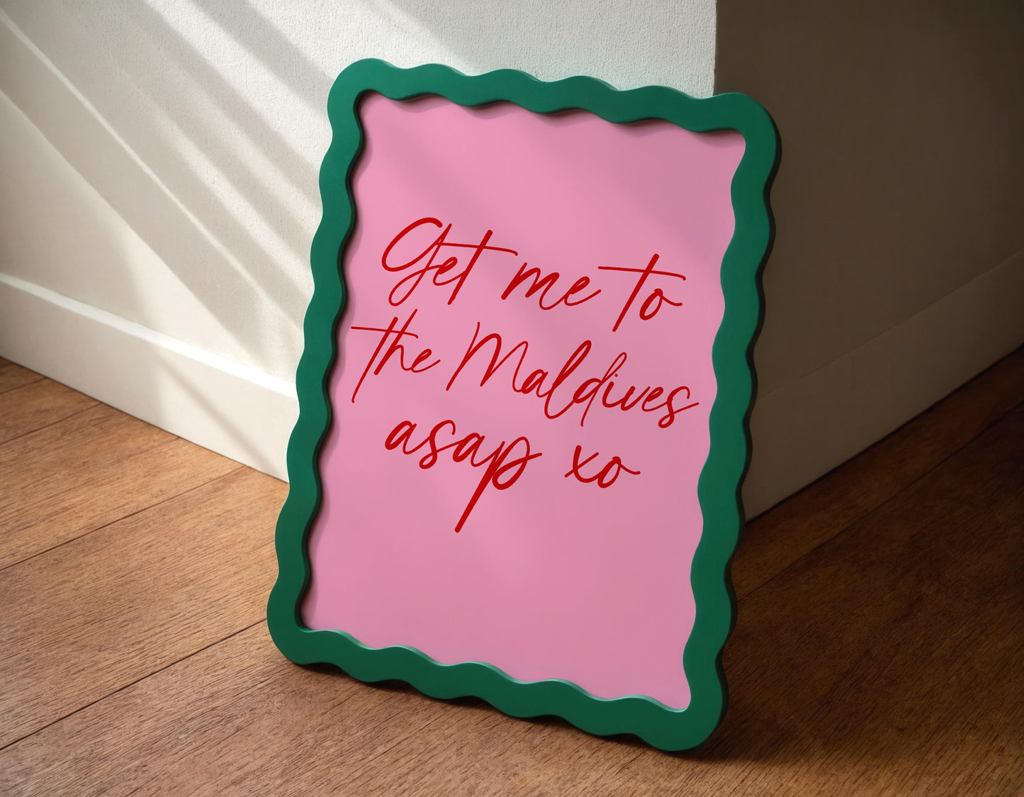 Get Me To The Maldives Pink And Red Print | Girly Print, Travel Wall Art, Girly Travelling Holiday Print, Girl Travel Print, Maldives Quote