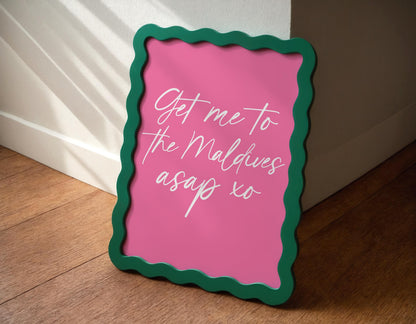 Get Me To The Maldives Pink and White Print | Pink Travel Prints, Girly Travel Print, Bora Bora Print, Maldives Wall Art, For Travel Lovers