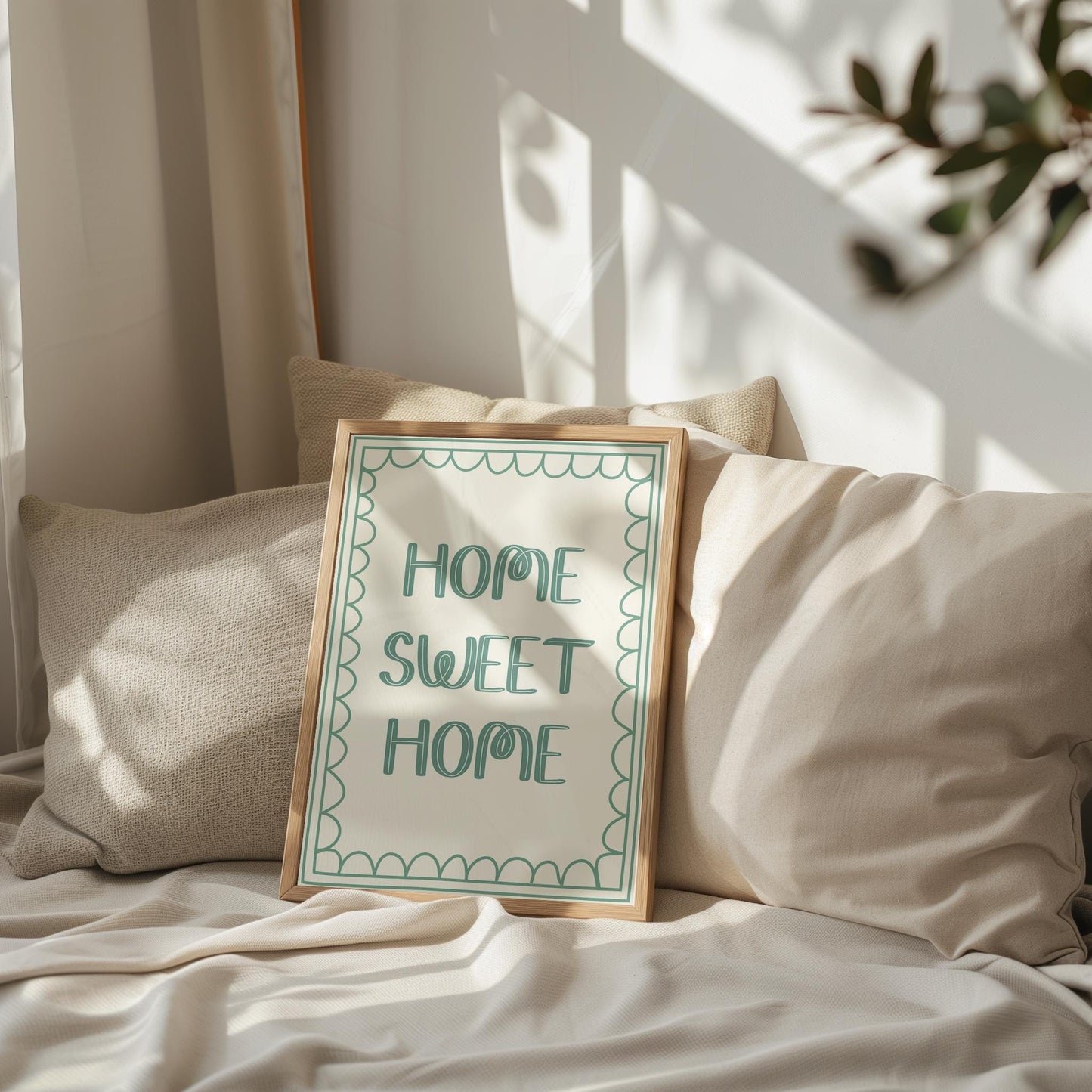 Sage Green and Cream Home Sweet Home Print | Cosy Green Home Print, Lets Get Cosy Sage Wall Art, Sage Green Wall Art, Sage Bedroom Art Print