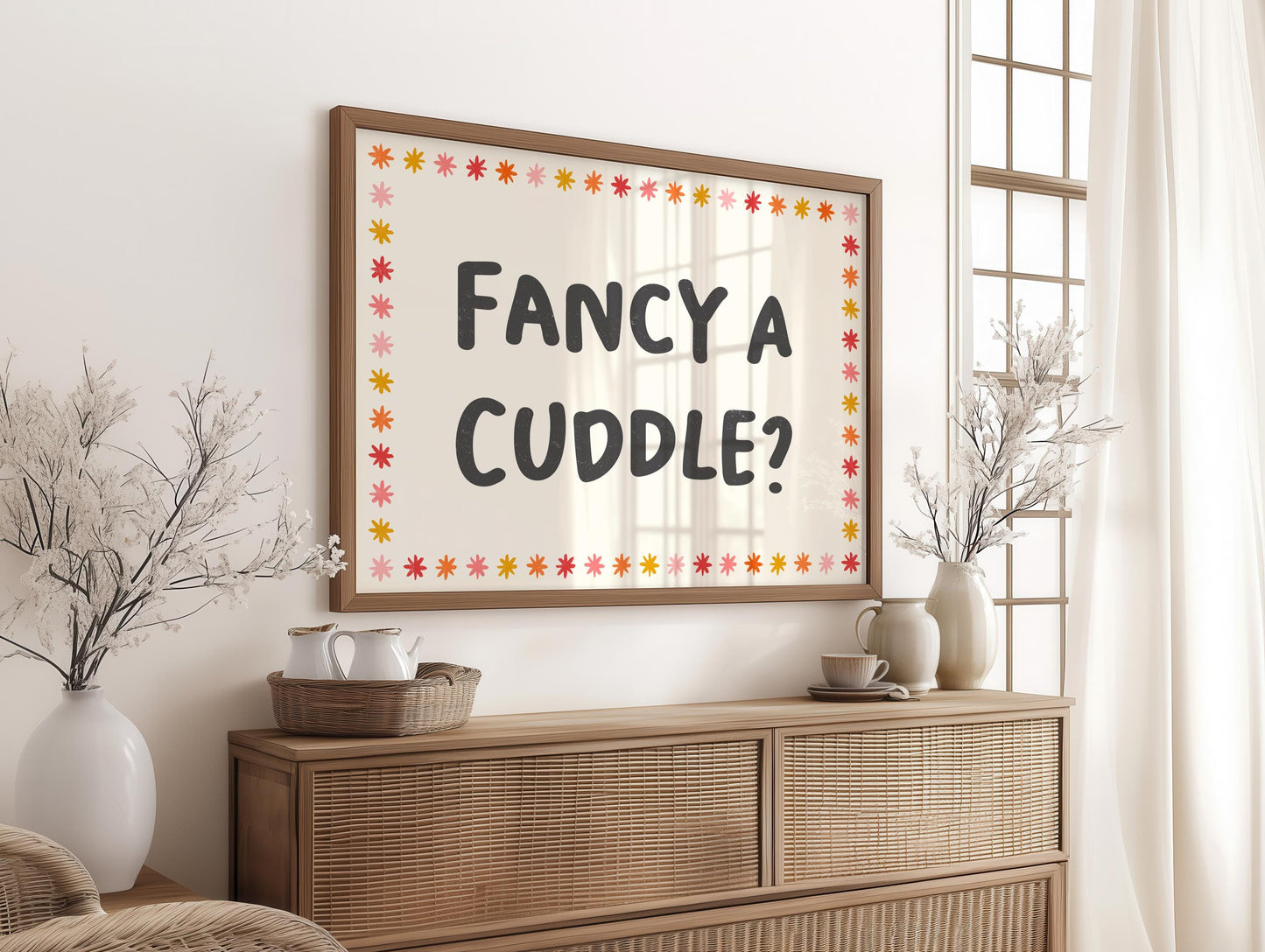 Fancy a Cuddle Retro Typography Bedroom Print | Retro Aesthetic Print for Bedroom, Lets Get Cosy Print, Lets Snuggle Print, Stay In Bed Art