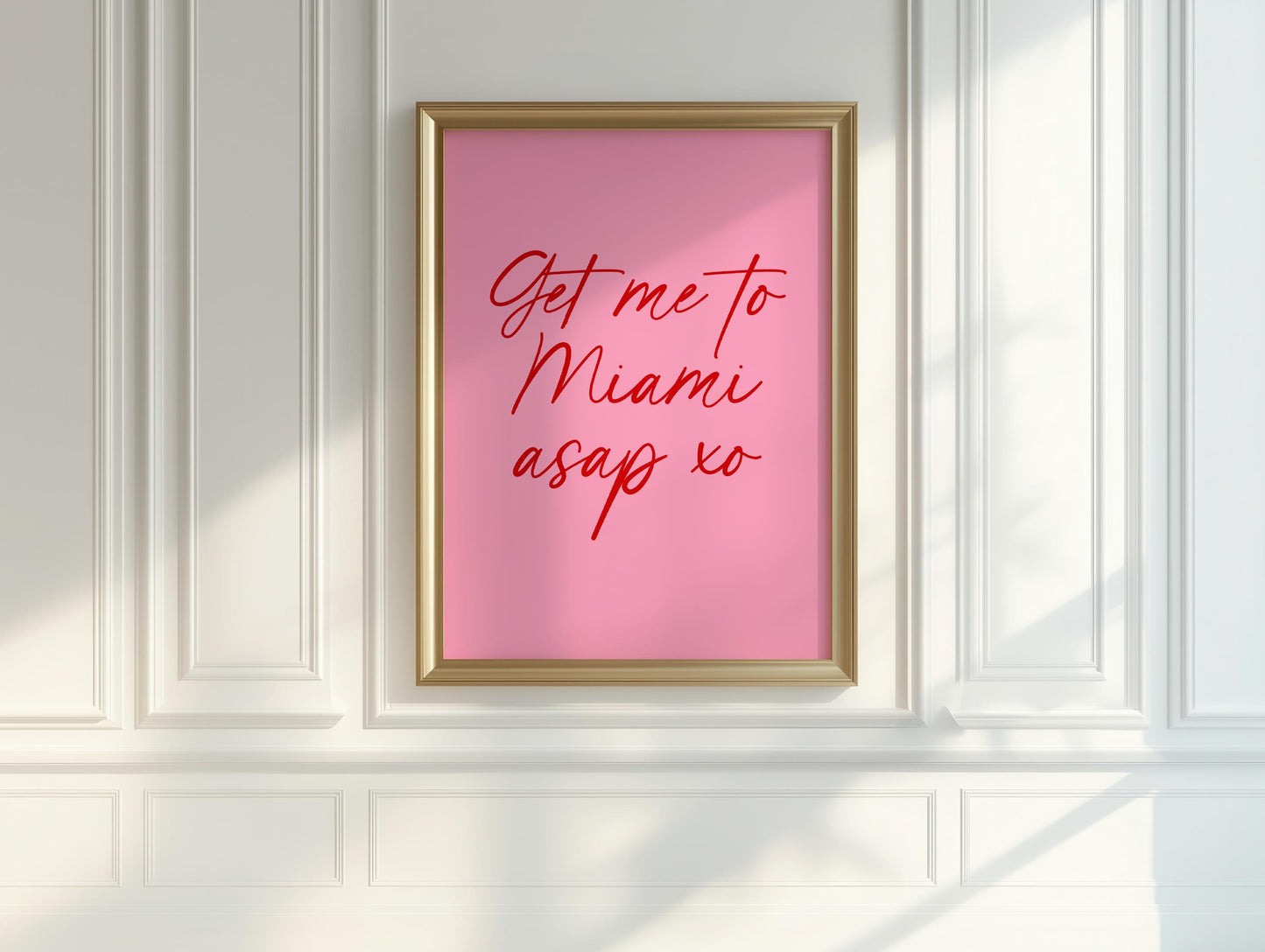 Girly Miami Wall Print | Pink Preppy Wall Poster, Travel Wall Art, Vintage Pink Florida Art, Tropical Summer Vibes Print, Girly Travel Print
