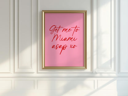 Girly Miami Wall Print | Pink Preppy Wall Poster, Travel Wall Art, Vintage Pink Florida Art, Tropical Summer Vibes Print, Girly Travel Print